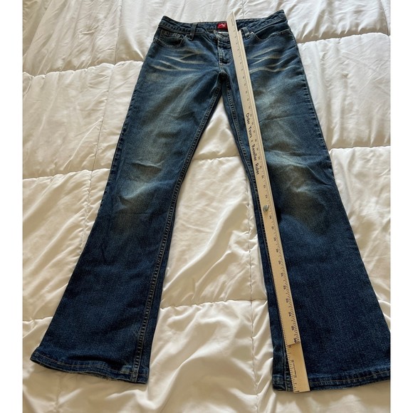 Mossimo Stretch Size 3 Y2K Jeans Indigo Faded Mid-Rise Flared Boot Cut - Picture 12 of 12